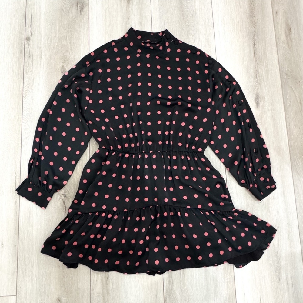 Zara Basic Polka Dot Silky Button Sleeve Flounce/… - image 6